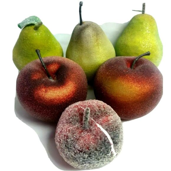 Artificial Fruit Shimmer Faux Sugar Bead Apples Pears Room Home Decor Lot of 6 - Picture 2 of 7